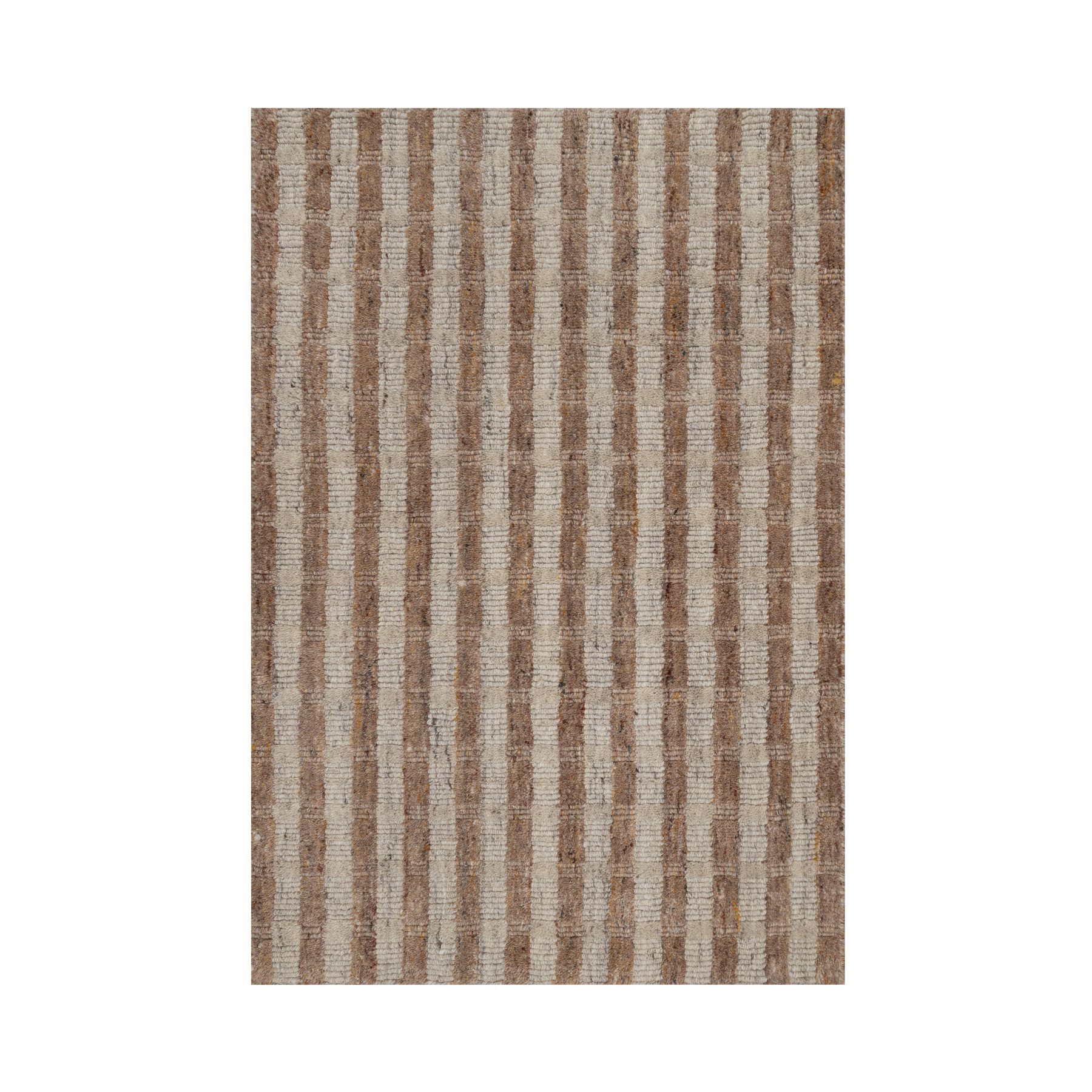 Tan and Chocolate Brown, Vertical Stripes Design with Salt and Pepper Effect, Hand Loomed, Undyed Natural Wool, Sample, Mat, Oriental Rug